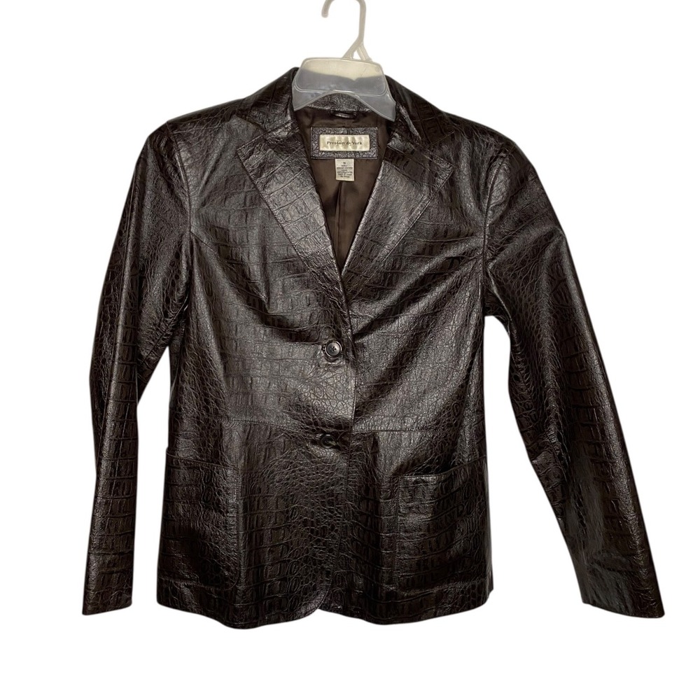 Preston & York Women's Croc Embossed Leather Jacket Brown Size Medium